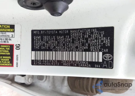 2015 Toyota Corolla Le z USA, uszkodzony, nr VIN 2T1BURHE9FC363381